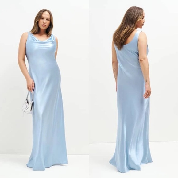 NWT Reformation Annabelle Silk Dress in Horizon Blue Size 16 - Picture 1 of 11
